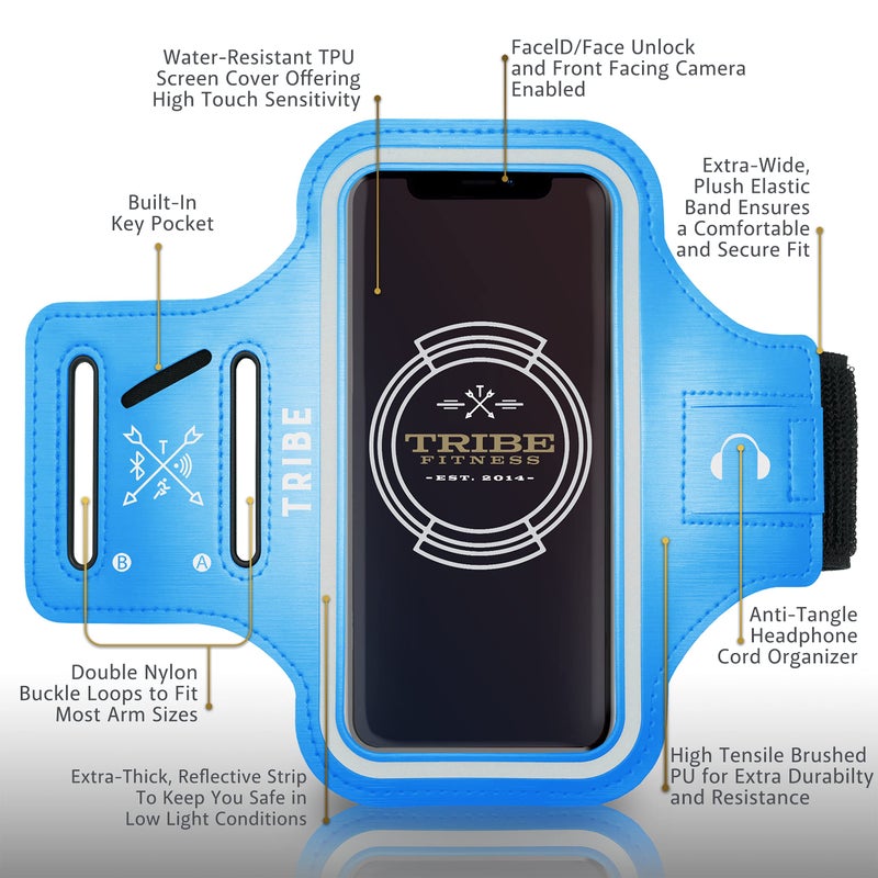 TRIBE Water Resistant Cell Phone Armband Case Running Holder for iPhone Pro Max Plus Mini SE (13/12/11/X/XS/XR/8/7/6/5) Galaxy S Ultra Plus Edge Note (21/20/10/9/8/7/6/5) Adjustable Strap & Key Pocket - Image 3